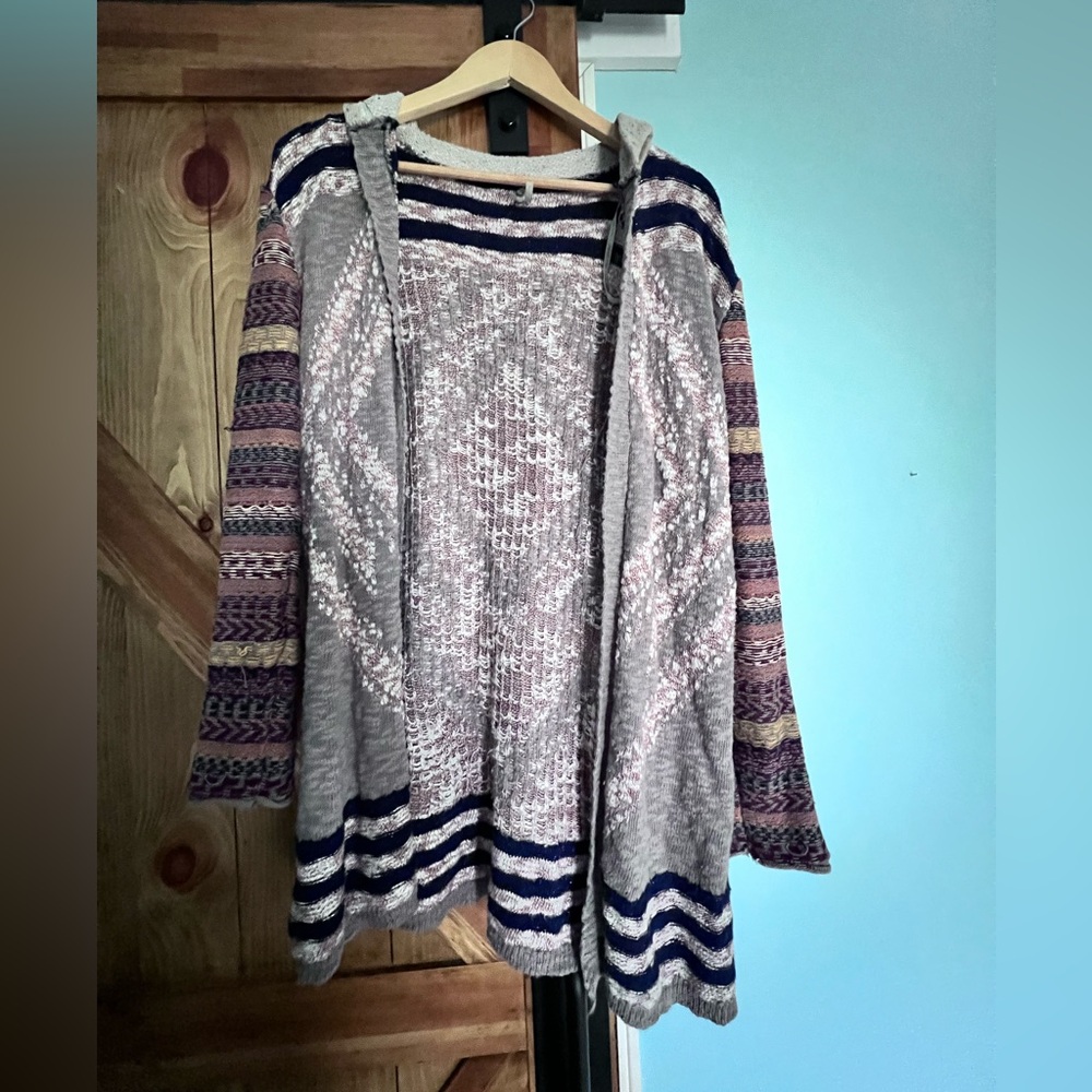 Gimmicks by BKE Fringe Hooded Sweater Cardigan S